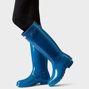 Hunter Original Ocean Blue Tall Gloss Size 9